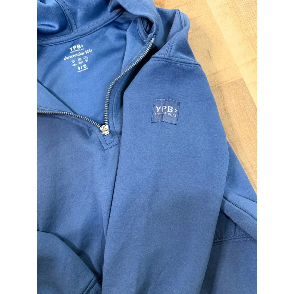 Abercrombie Kids YPB Blue Quarter Zip Hoodie Cropped Sweatshirt Size 9/10